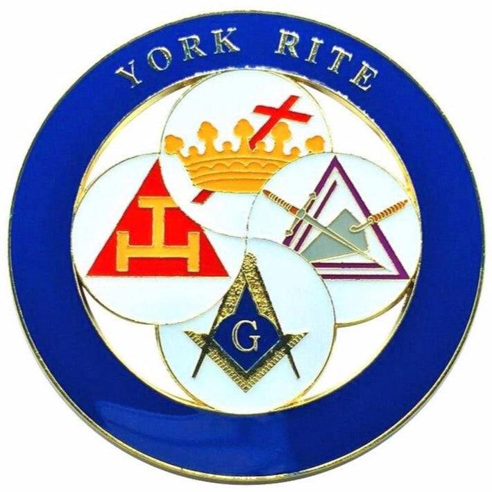 Blue Lodge / Royal Arch / Council / Knights Templar Car Emblem - 3 inch York Rite Blue Medallion - Bricks Masons