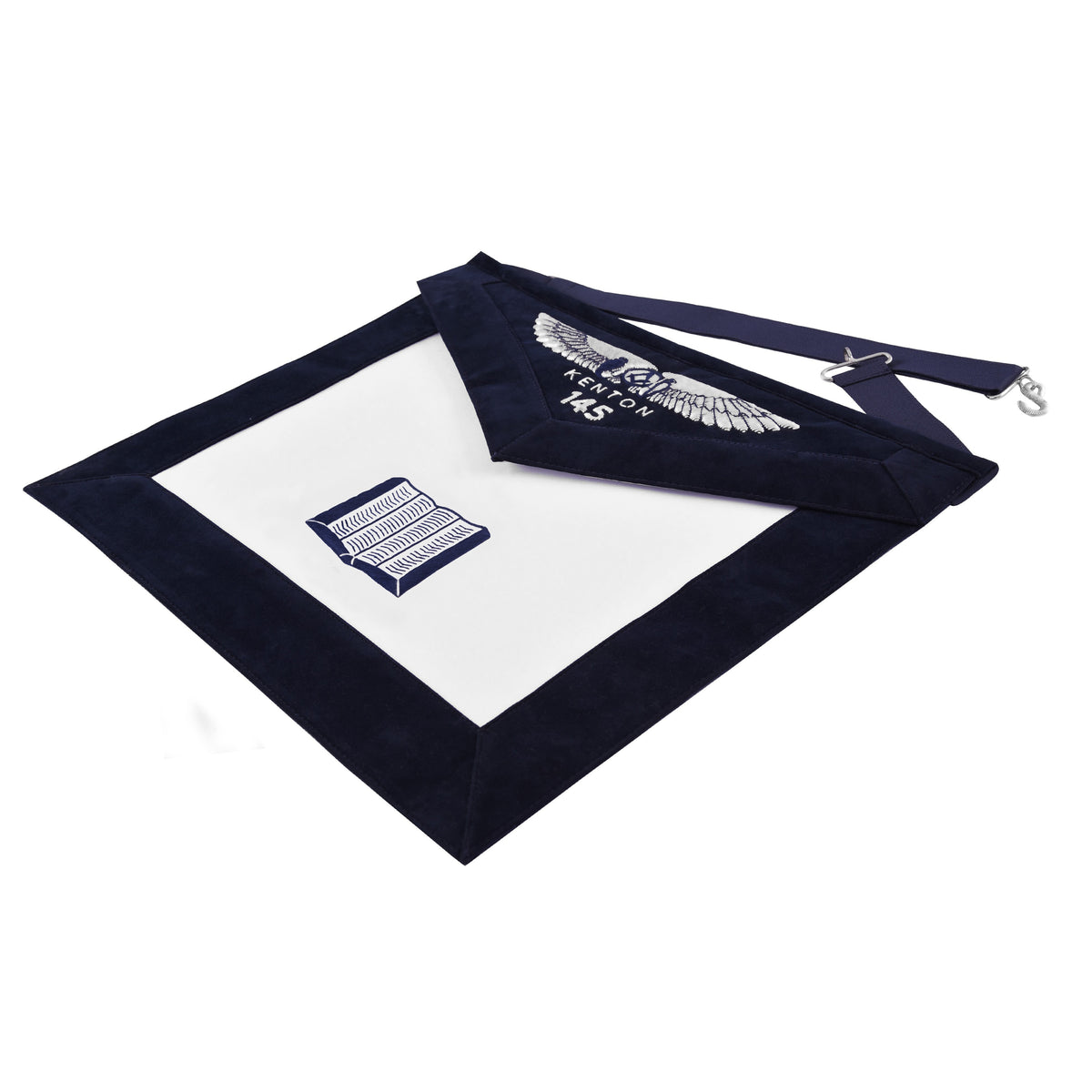 Chaplain Blue Lodge Officer Apron - Kenton Lodge Navy Velvet With Silver Embroidery Thread - Bricks Masons