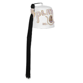 DOI Fez Hat - Pure White Wool With Rhinestones (2 Rows as pictured) - Bricks Masons