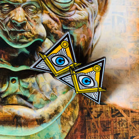 Eye Of Providence Brooch - Pair Of Square And Compass Triangle Shaped Brooch - Bricks Masons