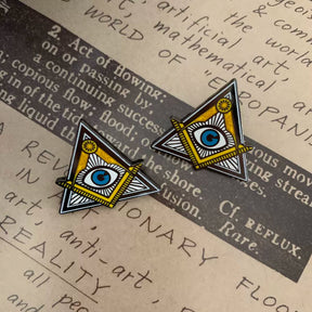 Eye Of Providence Brooch - Pair Of Square And Compass Triangle Shaped Brooch - Bricks Masons