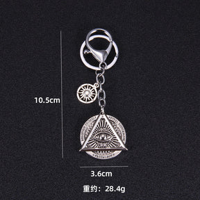 Eye Of Providence Keychain - Silver Alloy Pyramid All-Seeing Eye - Bricks Masons