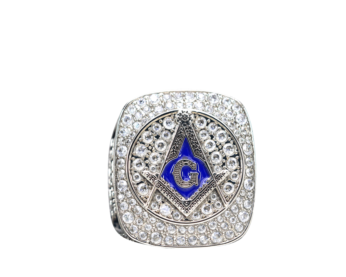 Master Mason Blue Lodge Ring - Sterling Silver With Rhinestones - Bricks Masons