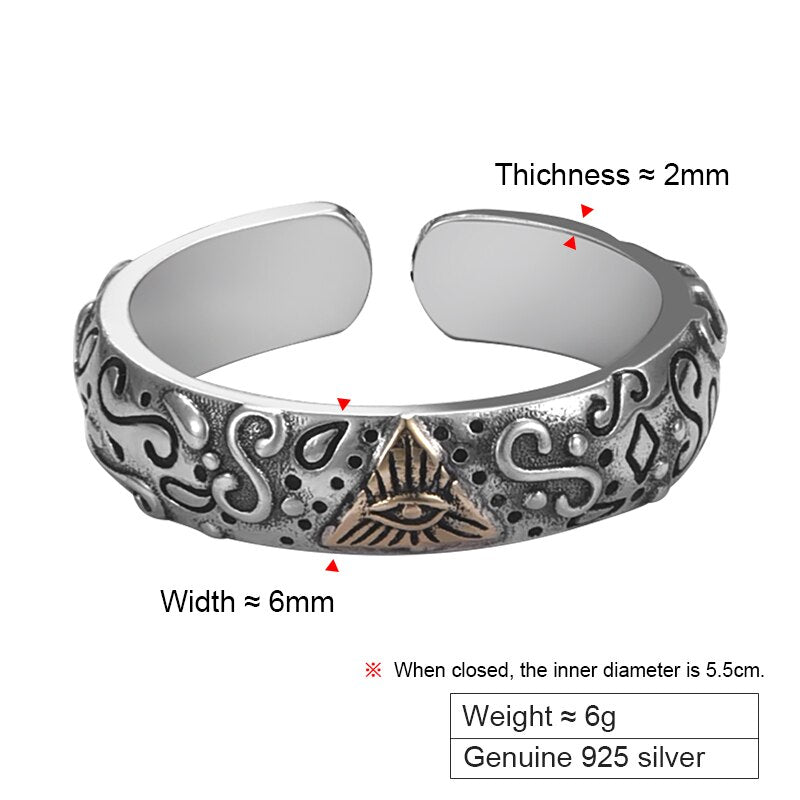 Eye Of Providence Ring - Adjustable 925 Sterling Silver - Bricks Masons