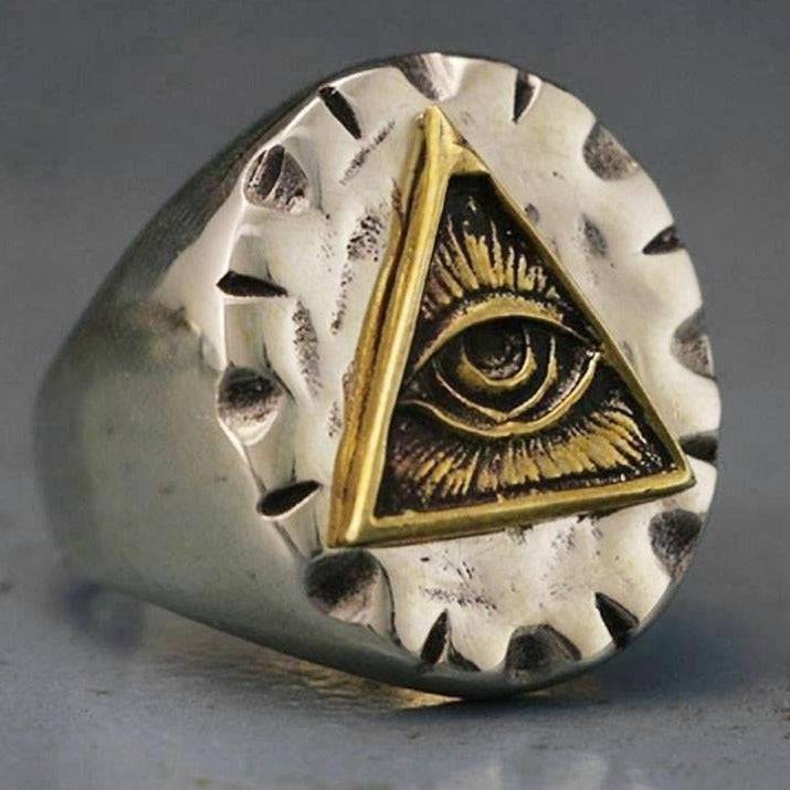 Eye Of Providence Ring - Stainless Steel Silver & Gold - Bricks Masons