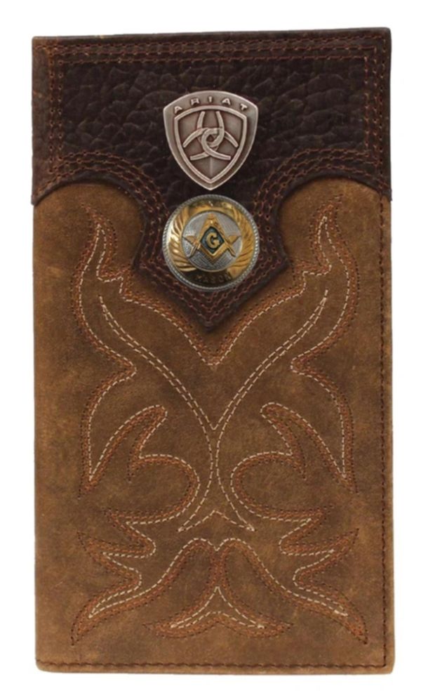Large Texas Mason Blue Lodge Wallet - Ariat Premium Shield - Bricks Masons