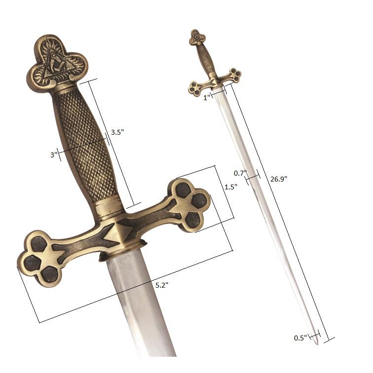 Fellowcraft Blue Lodge Sword - Square and Compass with Gold and Black Hilt - Bricks Masons