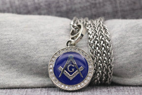 Master Mason Blue Lodge Necklace - Sterling Silver Square & Compass G - Bricks Masons