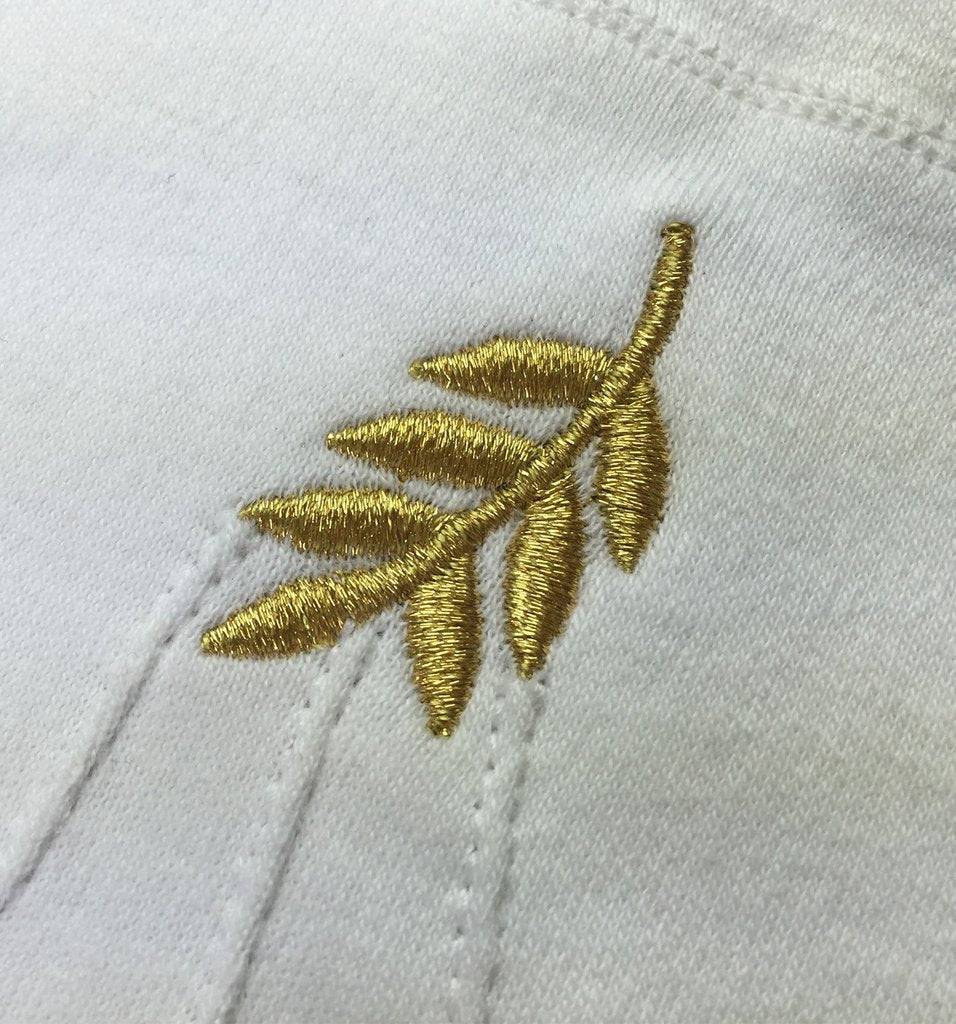 Gloves - White Cotton with Golden Acacia Leaf - Bricks Masons