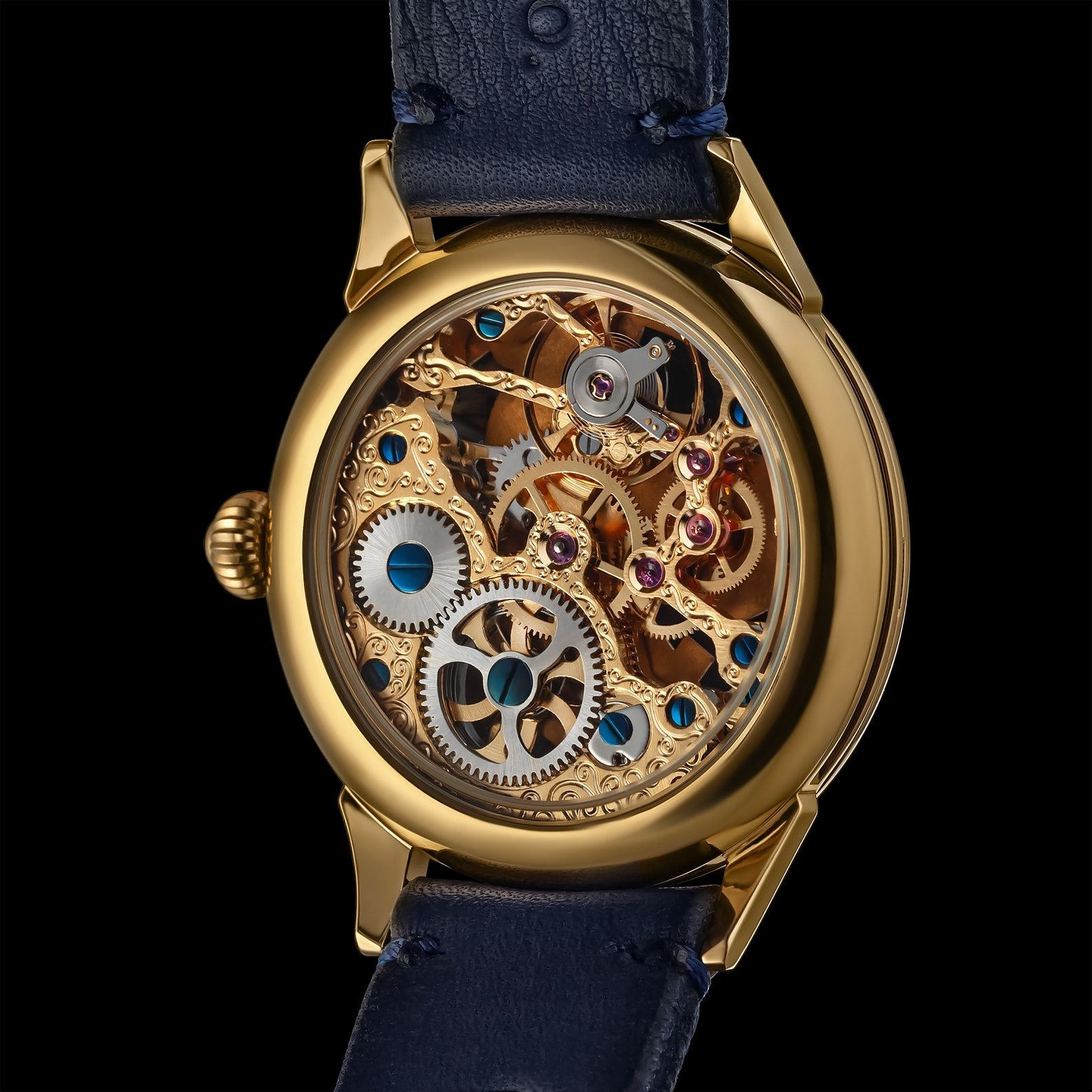 Master Mason Blue Lodge Wristwatch - Gold Skeleton Dial - Bricks Masons
