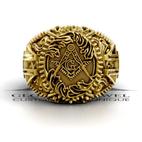 Master Mason Blue Lodge Ring - Square & Compass G Various Tones - Bricks Masons