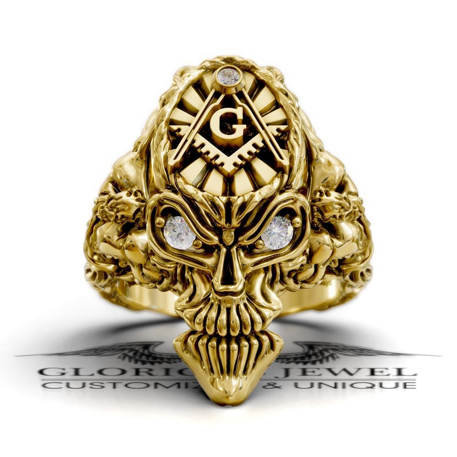 Master Mason Blue Lodge Ring - Skull Shape Various Colors & Materials - Bricks Masons