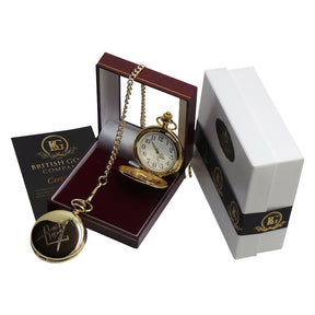 Master Mason Blue Lodge Pocket Watch - 24K Gold Clad Custom Engraving Luxury Gift - Bricks Masons