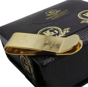 Master Mason Blue Lodge Money Clip - 24K GOLD Clad Engraving - Bricks Masons