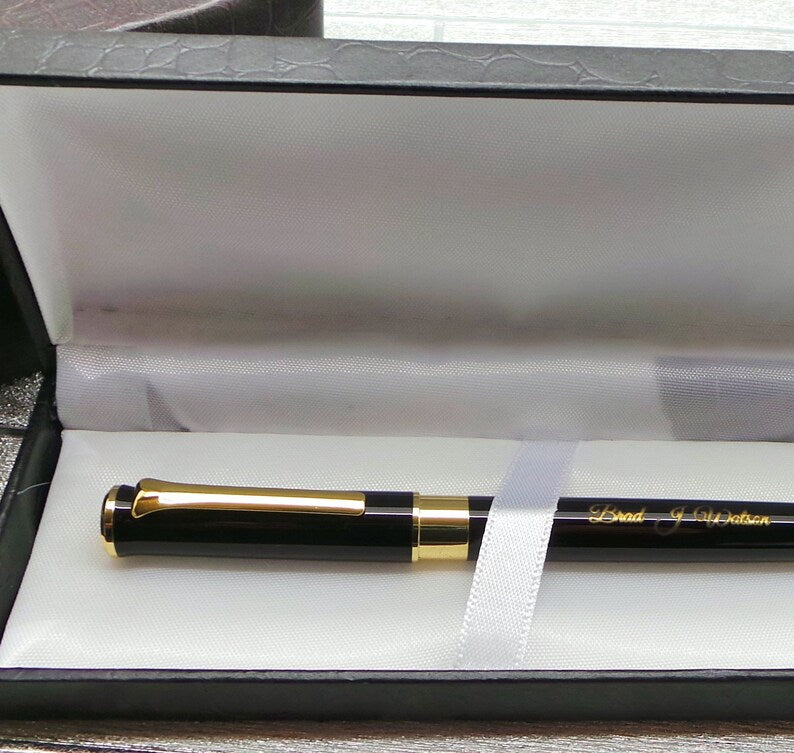Master Mason Blue Lodge Pen - 24k Gold Clad Engraved Black Ink - Bricks Masons