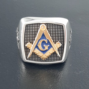 Master Mason Blue Lodge Ring - Sterling Silver With Square & Compass G - Bricks Masons