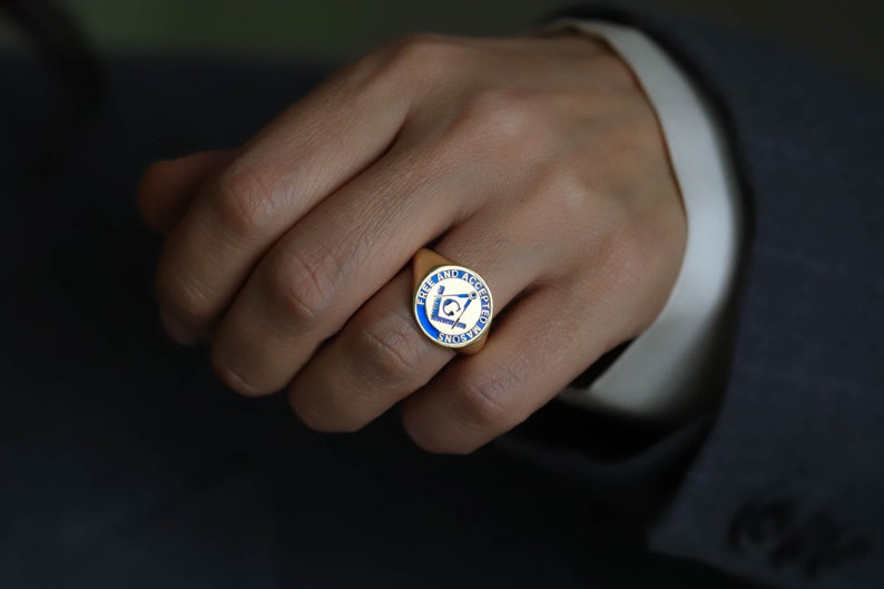 Master Mason Blue Lodge Ring - 10K To 18K Gold Free & Accepted Masons - Bricks Masons
