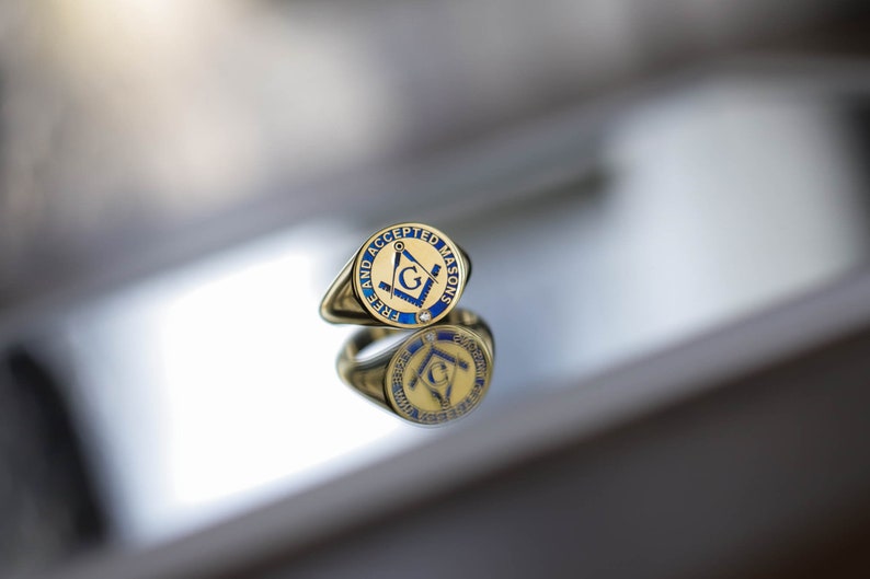 Master Mason Blue Lodge Ring - 10K To 18K Gold Free & Accepted Masons - Bricks Masons