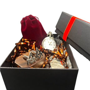 Master Mason Blue Lodge Pocket Watch - Gift Set With Silver Cufflinks in Wooden Box - Bricks Masons