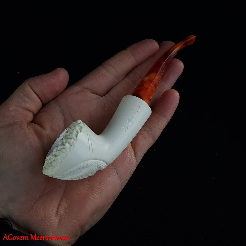 Masonic Meerschaum Pipe - Wax Coating With Fitted Case - Bricks Masons