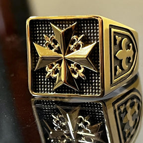Order Of Malta Ring - Medieval gold, Templar cross ring, Free Mason ring, Lodje ring - Bricks Masons
