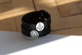 Master Mason Blue Lodge Bracelet - Black Leather - Bricks Masons