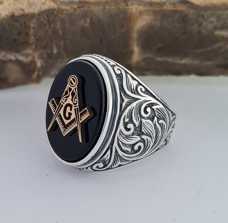 Master Mason Blue Lodge Ring - Sterling Silver Onyx - Bricks Masons