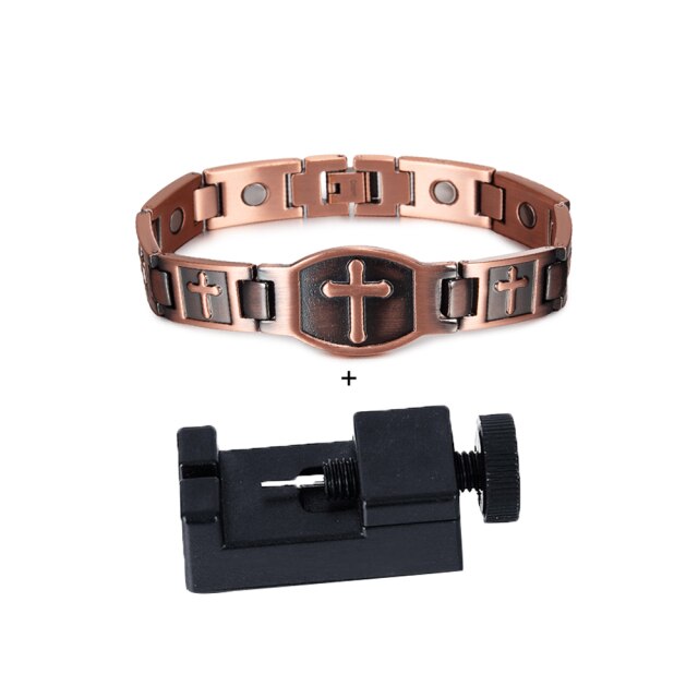 Knights Templar Commandery Bracelet - Square and Compass G/Cross Copper Magnetic - Bricks Masons