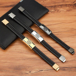 Knights Templar Bracelet - Cross Magnetic Leather (Gold/Silver/Black) - Bricks Masons