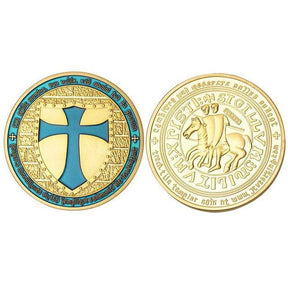 Knights Templar Commandery Coin - Wide Cross Shield Light Blue - Bricks Masons