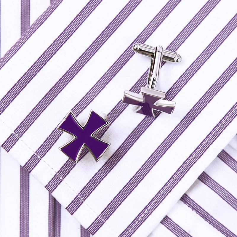 Knights Templar Cufflink - Purple Silver Cross - Bricks Masons