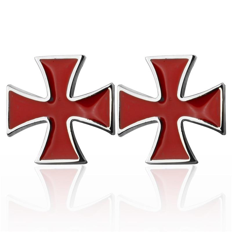 Knights Templar Cufflink - Red Cross Silver - Bricks Masons