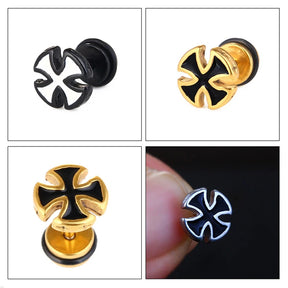 Knights Templar Earring - Stainless Steel Cross Various Colors - Bricks Masons