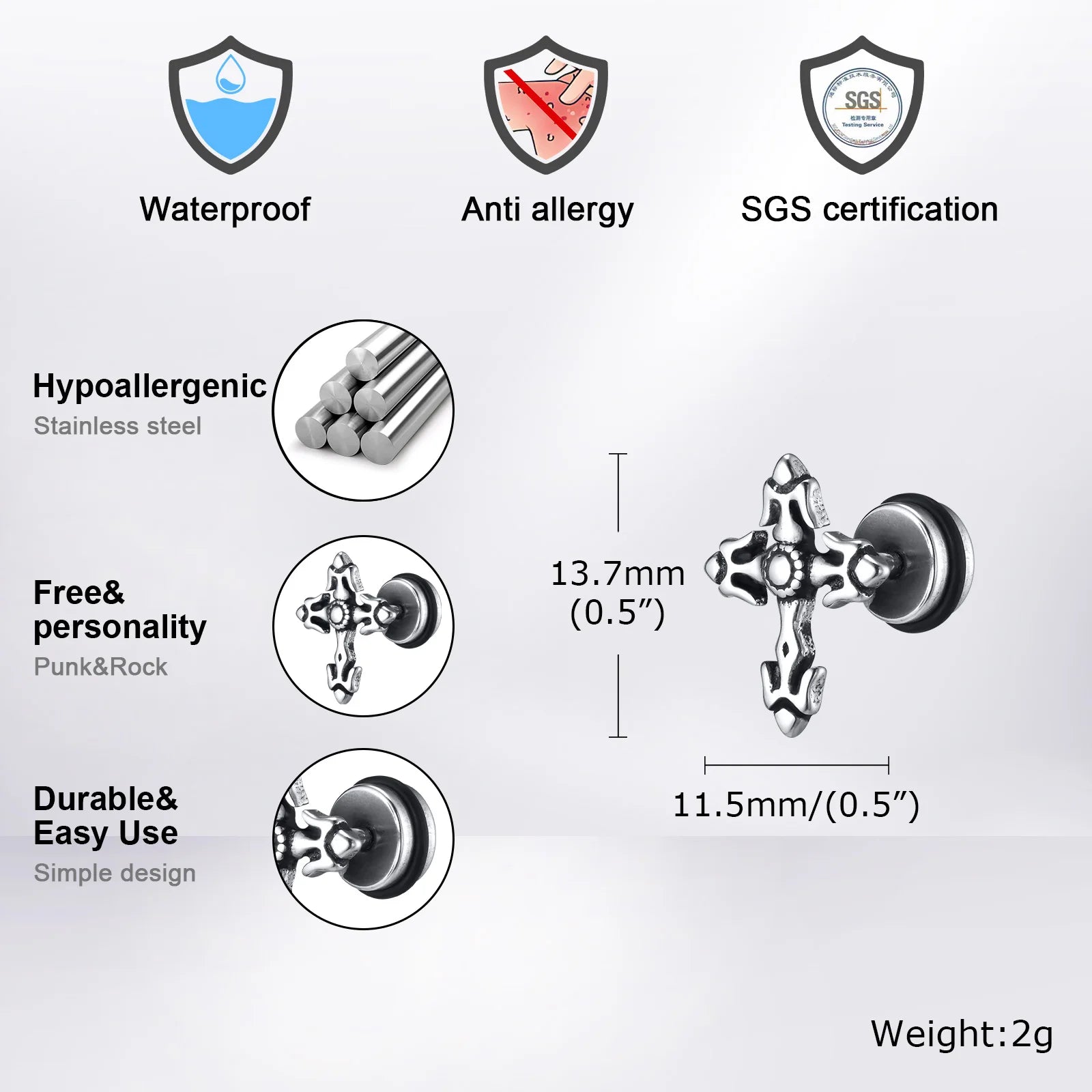 Knights Templar Earring - Waterproof Stainless Steel Stud Earrings - Bricks Masons