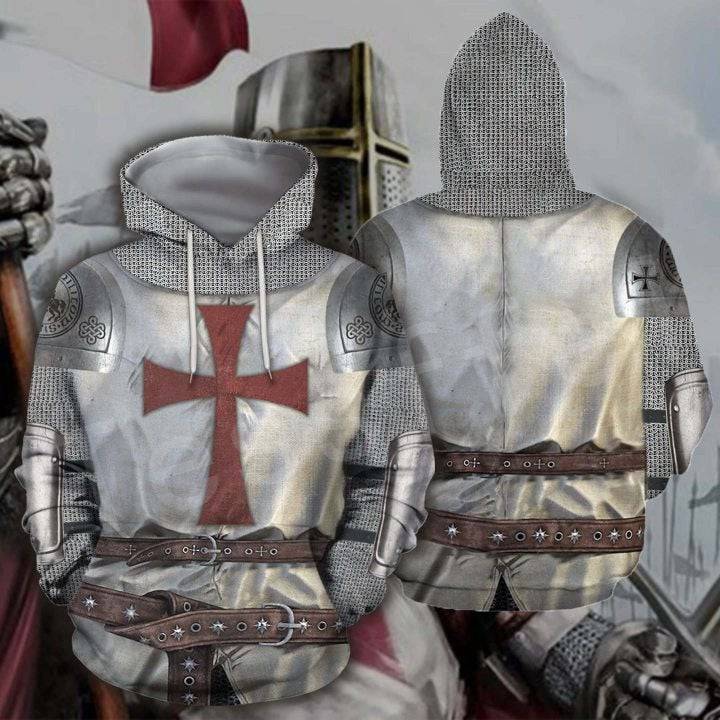 Knights Templar Hoodie - Casual Knight Templar Armor 3D Print Pullover - Bricks Masons
