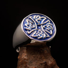 Knights Templar Ring - Blue Celtic Cross Sterling Ring - Bricks Masons