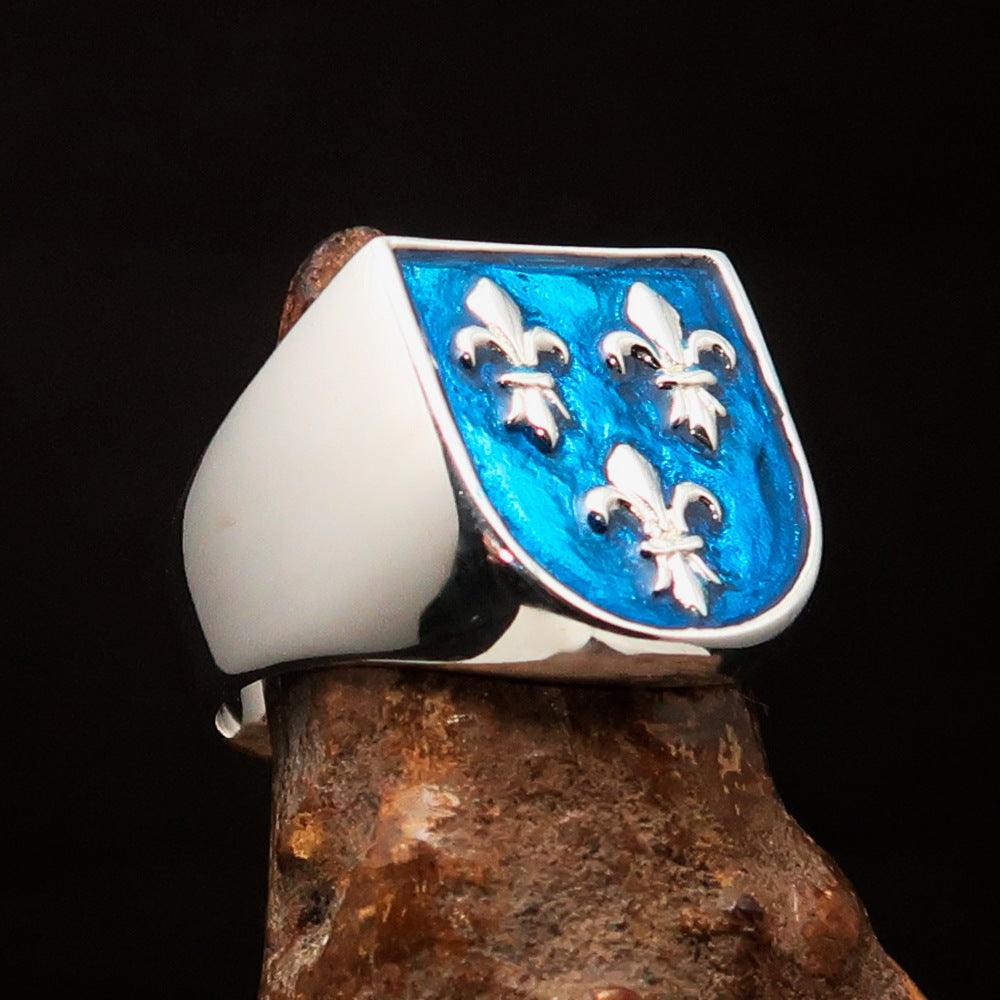 Knights Templar Ring - Blue Fleur De Lis Cross Sterling - Bricks Masons