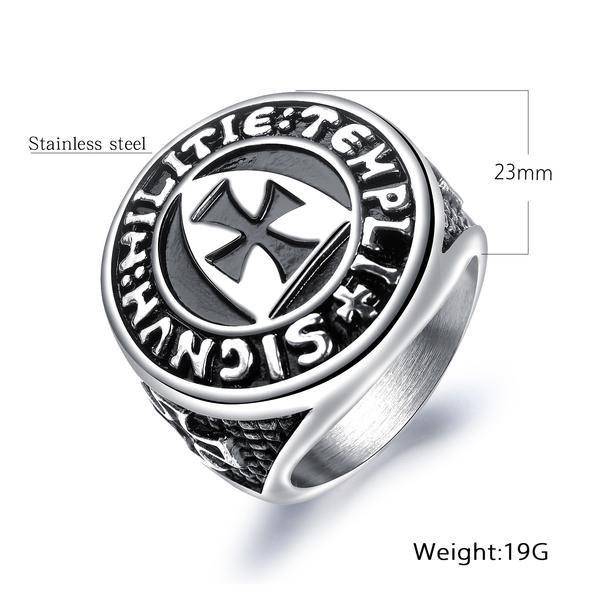 Knights Templar Ring - Cross Shield Stainless Steel - Bricks Masons