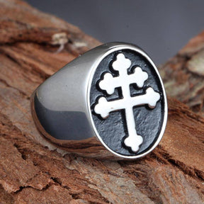 Knights Templar Ring - Cross Signet Silver - Bricks Masons