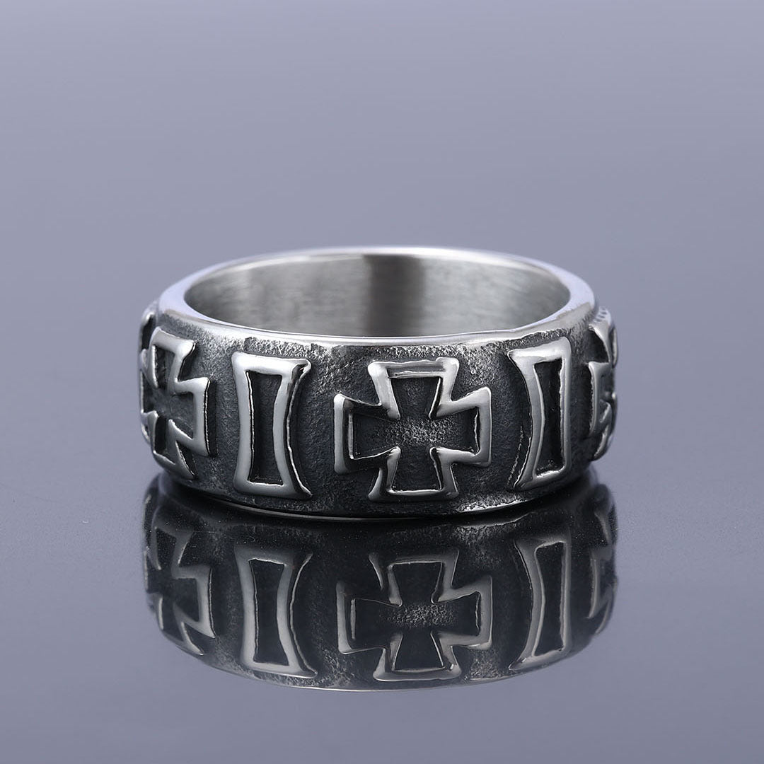 Knights Templar Commandery Ring - Cross Stainless Steel Silver & Black Ring - Bricks Masons