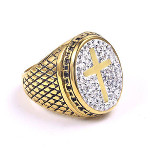 Knights Templar Ring - Cross Zirconia Signet Oval - Bricks Masons