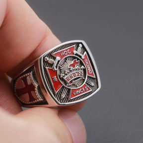 Knights Templar Ring - In Hoc Signo Vinces Sterling Silver - Bricks Masons