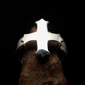 Knights Templar Ring - Mirror polished Silver Cross Ring - Bricks Masons