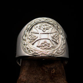 Knights Templar Ring - Polished Cross Sterling Silver - Bricks Masons