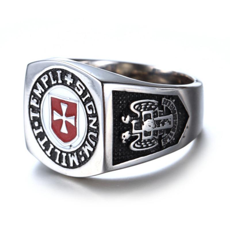 Knights Templar Ring - Stainless Steel Cross - Bricks Masons