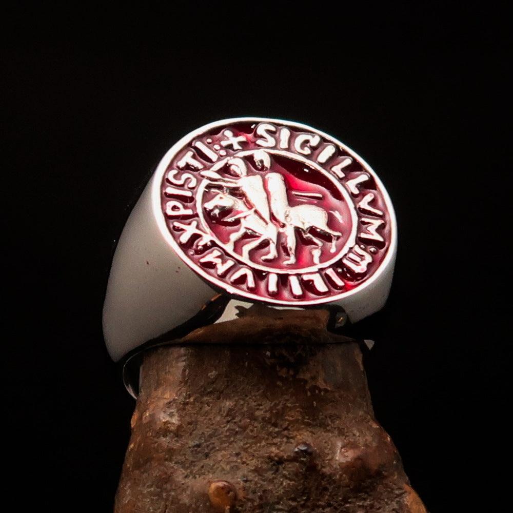 Knights Templar Ring - Sterling Silver Red Sigillum MilItum XPISTI - Bricks Masons