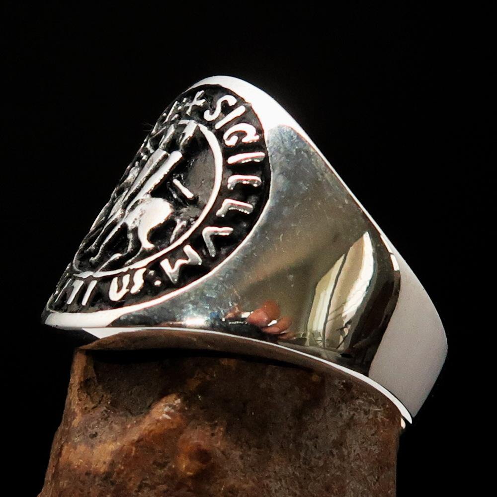 Knights Templar Ring - Sterling Silver Sigillum MilItum XPISTI - Bricks Masons