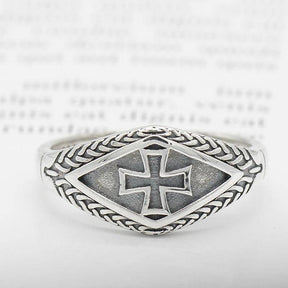 Knights Templar Ring - Sterling Silver Vintage Medieval Motif Cross - Bricks Masons