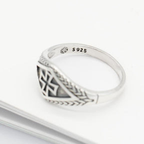 Knights Templar Ring - Sterling Silver Vintage Medieval Motif Cross - Bricks Masons