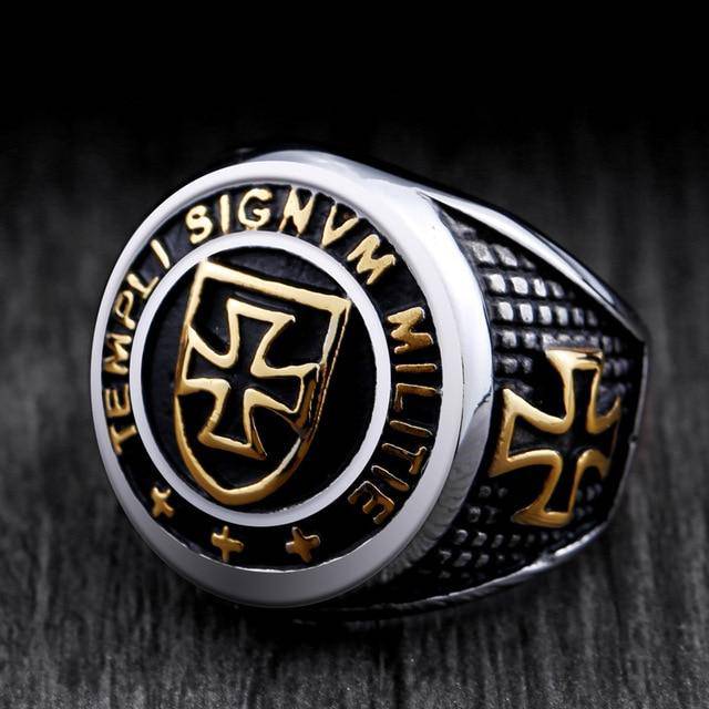 Knights Templar Ring - TEMPLI SIGNVM MILITIE Gold - Bricks Masons